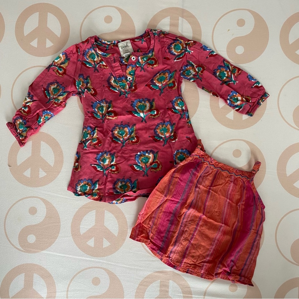 Peanuts Pink Floral Tunic and Orange Striped Top Bundle 🧡🩷